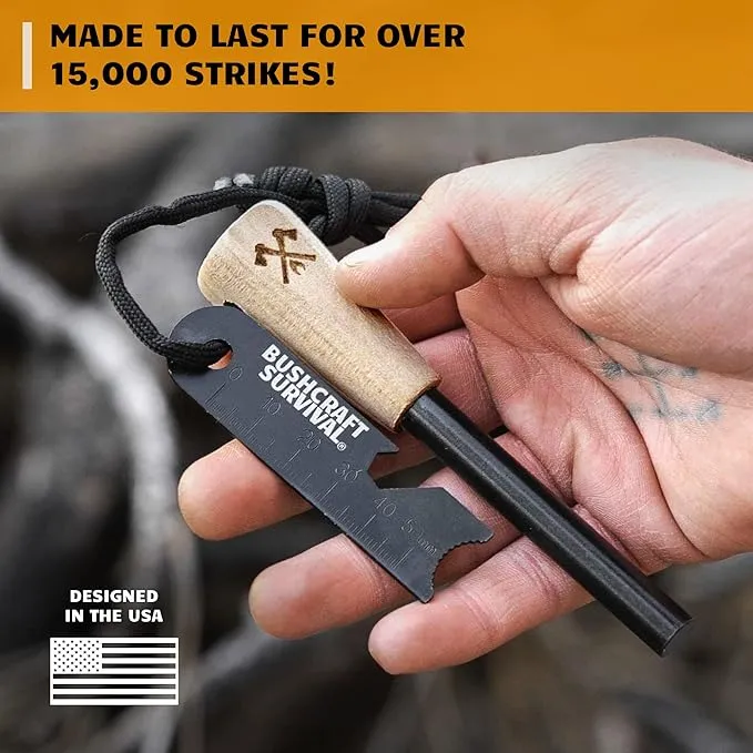 Ferro Rod Fire Starter Kit & Backpacking Multitool | Flint and Steel Striker | Waterproof Magnesium Farrow Rod Tool & Firestarter for Campfires