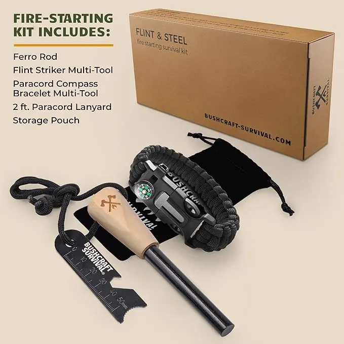 Ferro Rod Fire Starter Kit & Backpacking Multitool | Flint and Steel Striker | Waterproof Magnesium Farrow Rod Tool & Firestarter for Campfires