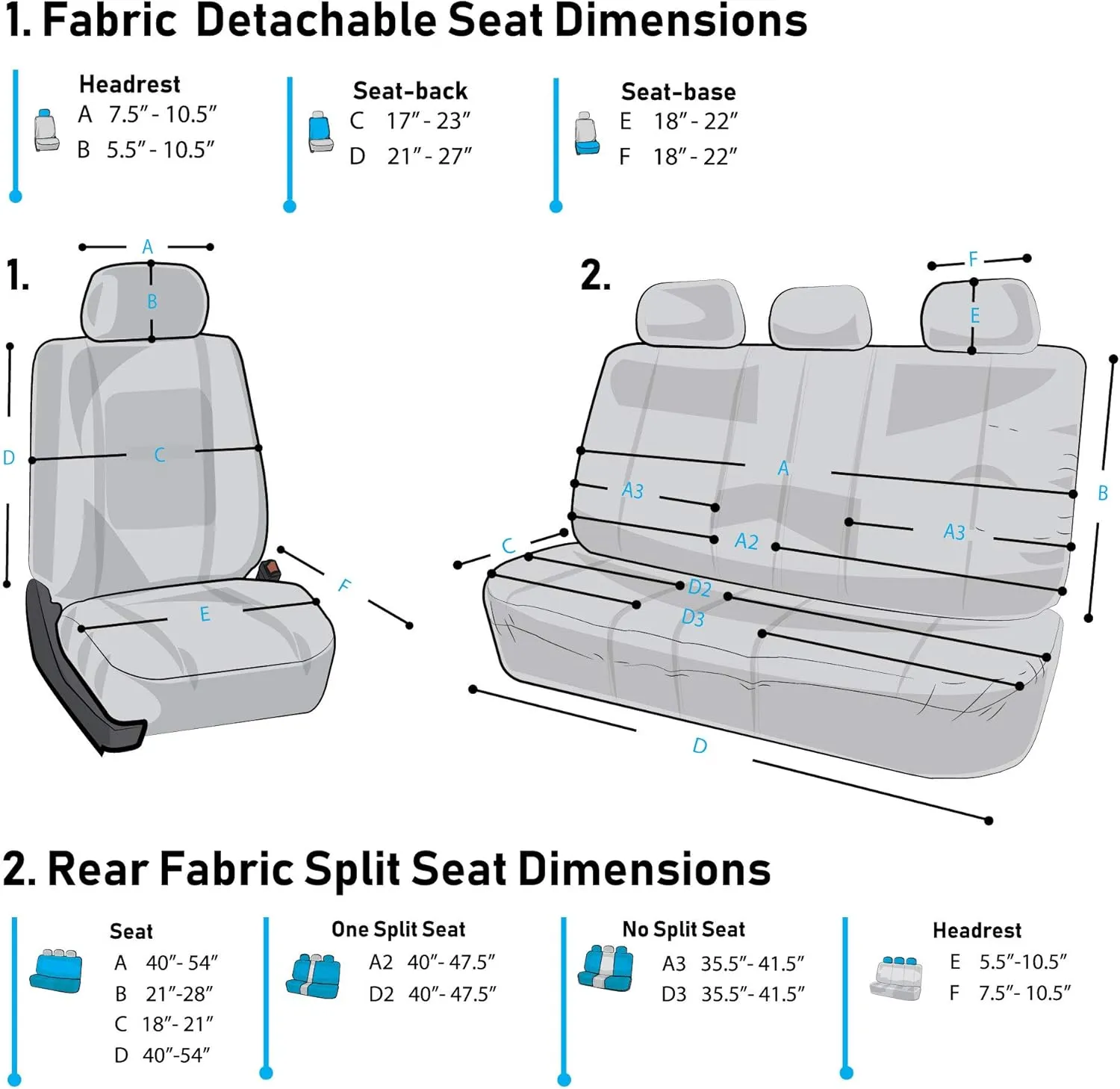 FH Group Automotive Car Seat Covers Full Set Premium 3D Air Mesh Black Seat Covers, Airbag Compatible and Split Bench Cover Universal Fit Interior Accessories for Cars Trucks and SUVs