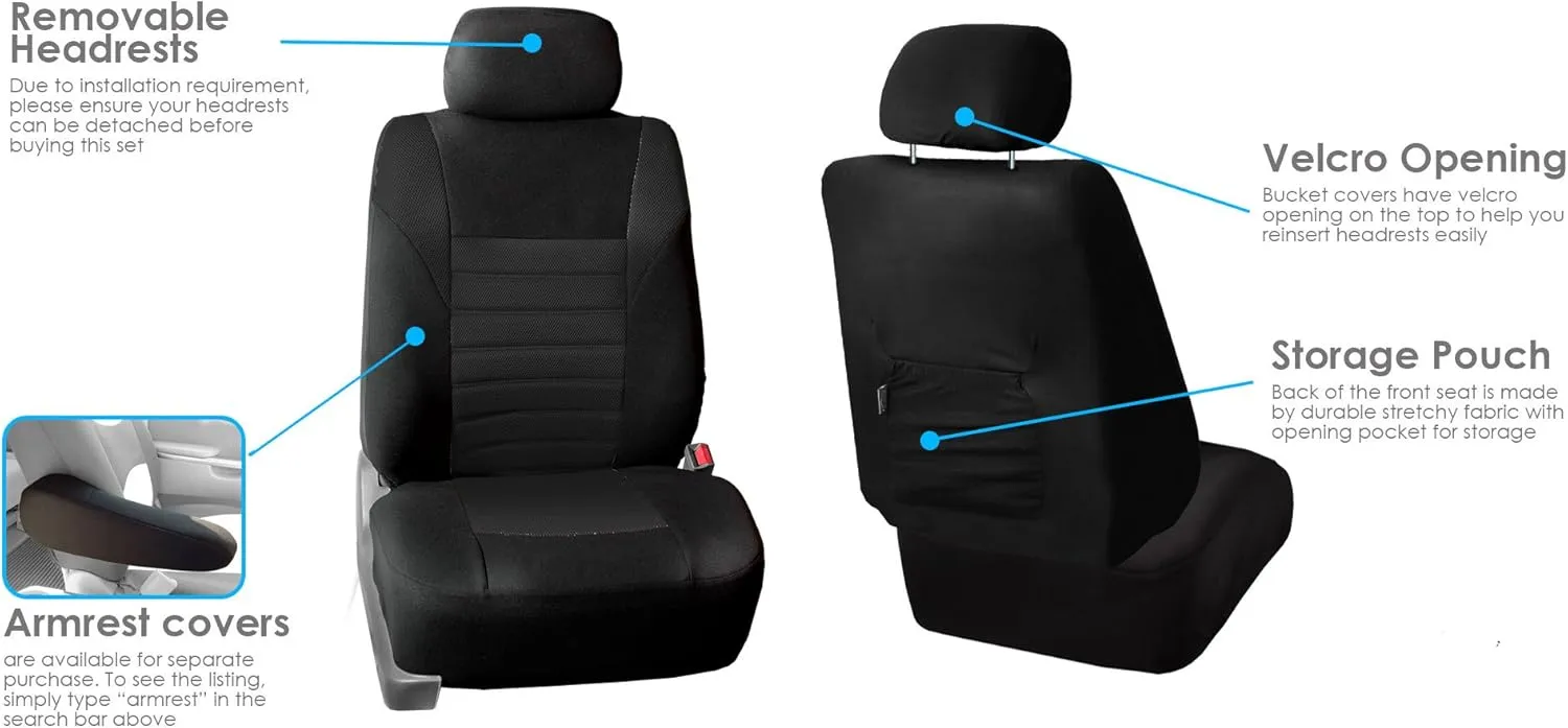 FH Group Automotive Car Seat Covers Full Set Premium 3D Air Mesh Black Seat Covers, Airbag Compatible and Split Bench Cover Universal Fit Interior Accessories for Cars Trucks and SUVs