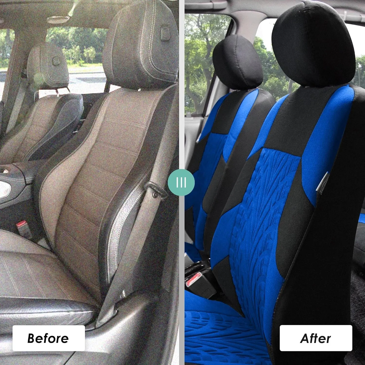 FH Group Automotive Seat Covers Travel Master Airbag and Split Rear Combo Small Car Seat Cover Design Blue Full Set Car Seat Covers Universal Fit Interior Accessories for Cars Vans Trucks and SUV