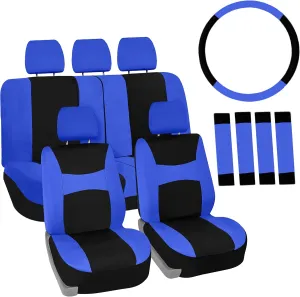 FH Group Car Seat Cover Light Breezy Automotive Seat Covers Flat Foam Padding Cloth Full Combo Set Blue Seat Covers, Airbag and Split Rear Universal Fit Interior Accessories for Cars Trucks and SUV