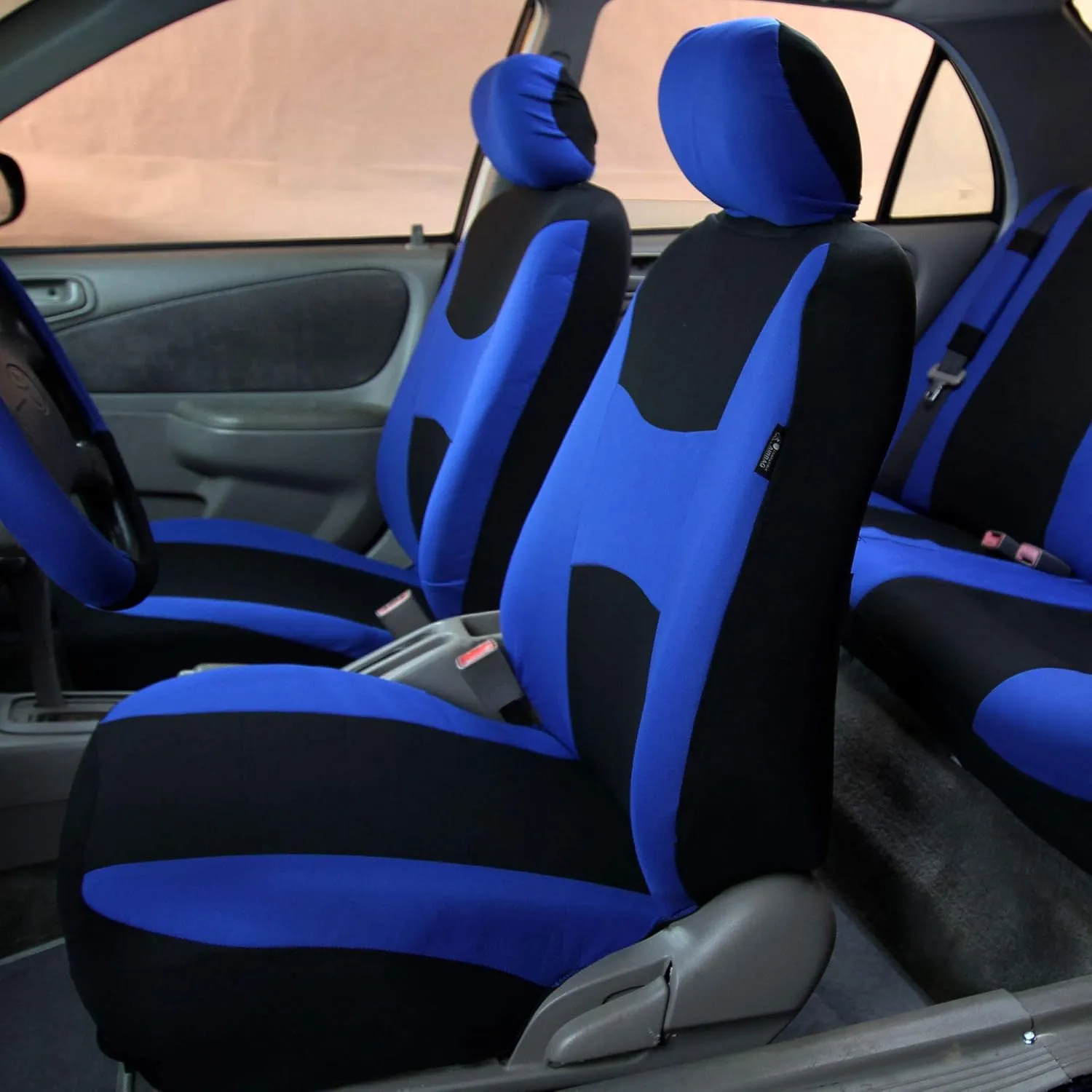 FH Group Car Seat Cover Light Breezy Automotive Seat Covers Flat Foam Padding Cloth Full Combo Set Blue Seat Covers, Airbag and Split Rear Universal Fit Interior Accessories for Cars Trucks and SUV