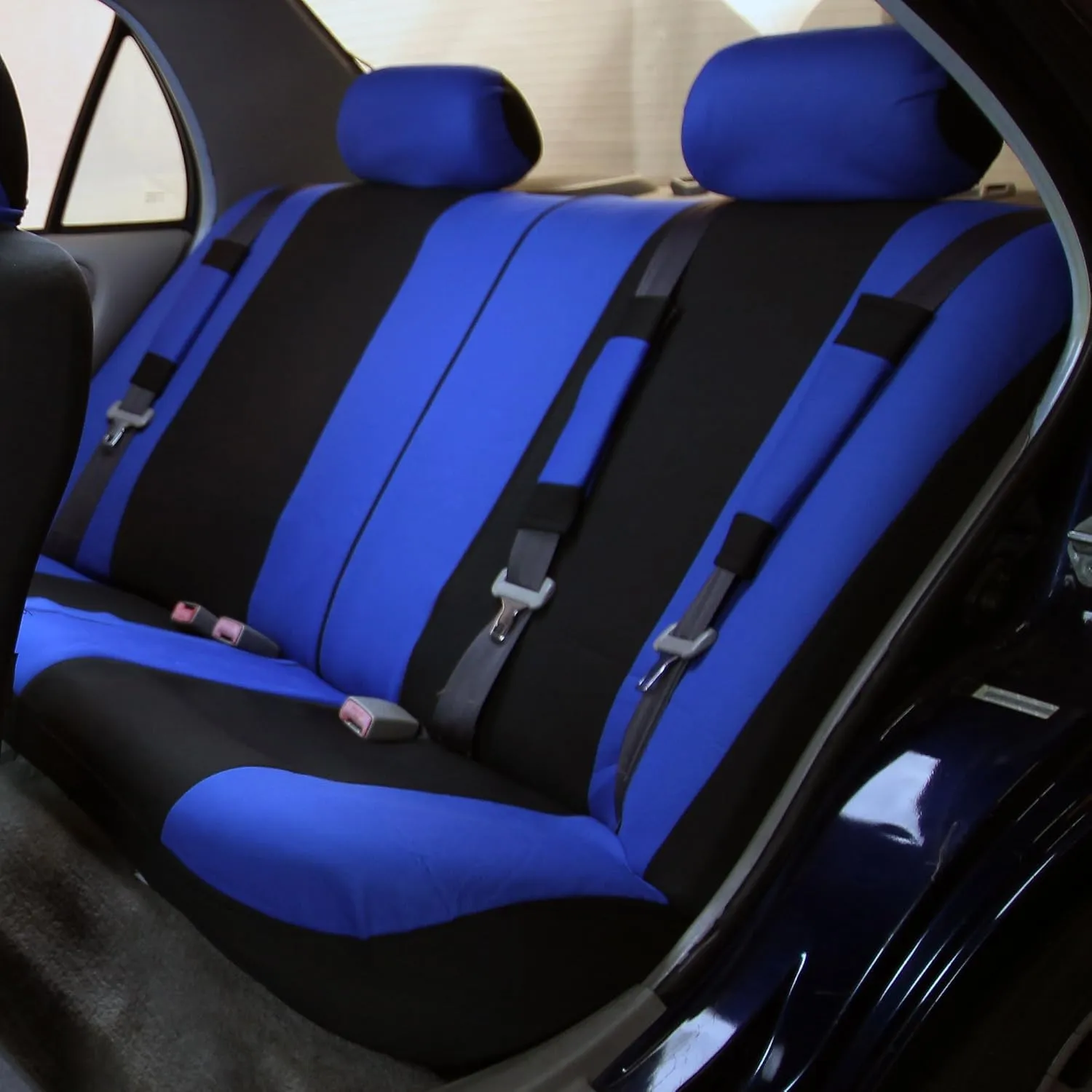 FH Group Car Seat Cover Light Breezy Automotive Seat Covers Flat Foam Padding Cloth Full Combo Set Blue Seat Covers, Airbag and Split Rear Universal Fit Interior Accessories for Cars Trucks and SUV
