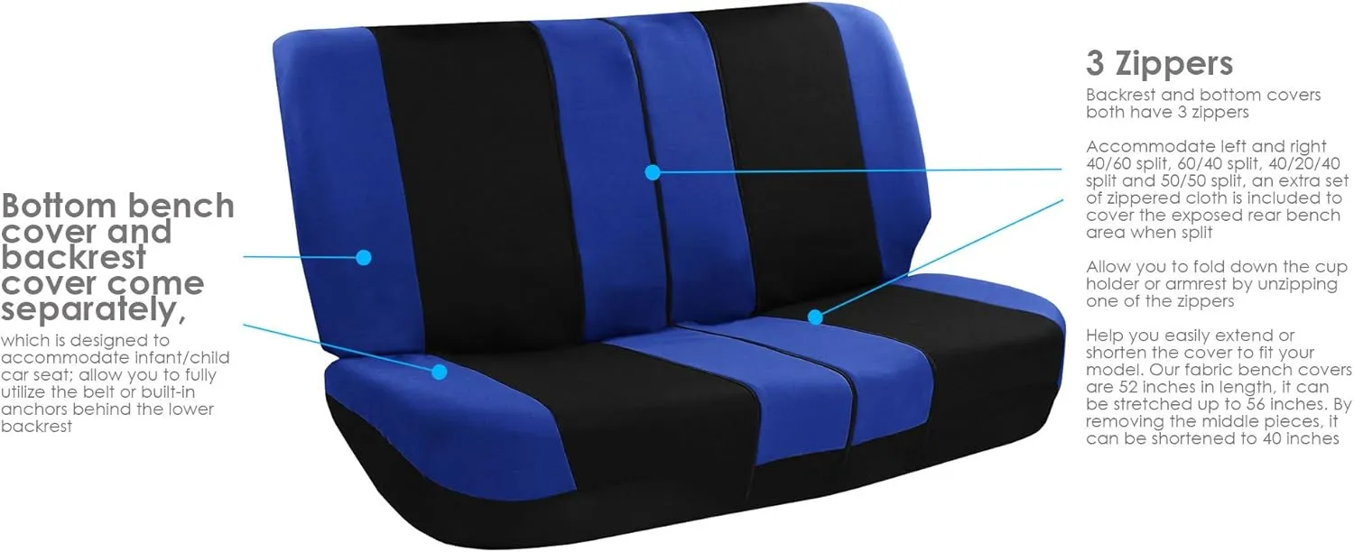 FH Group Car Seat Cover Light Breezy Automotive Seat Covers Flat Foam Padding Cloth Full Combo Set Blue Seat Covers, Airbag and Split Rear Universal Fit Interior Accessories for Cars Trucks and SUV