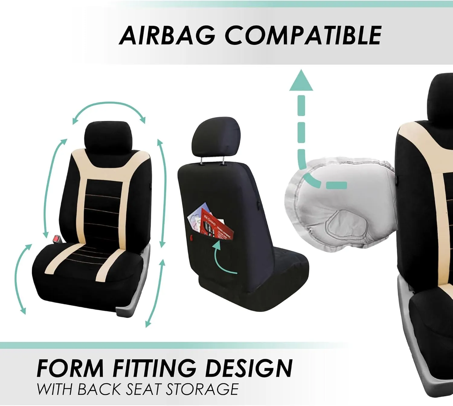 FH Group Car Seat Covers Sports Seat Covers Full Set– Universal Fit for Cars Trucks & SUVs (Beige) FB070115   F14407