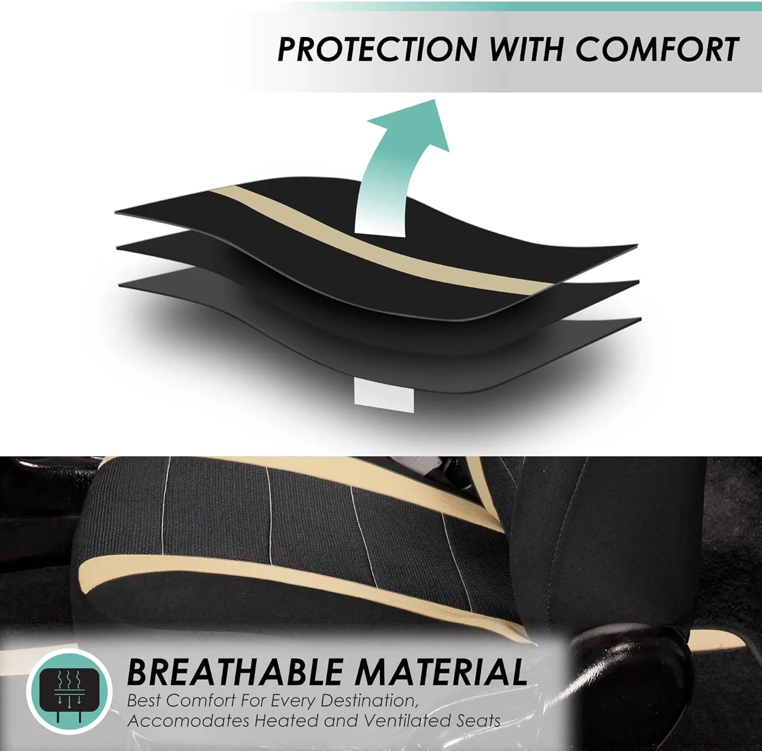 FH Group Car Seat Covers Sports Seat Covers Full Set– Universal Fit for Cars Trucks & SUVs (Beige) FB070115   F14407