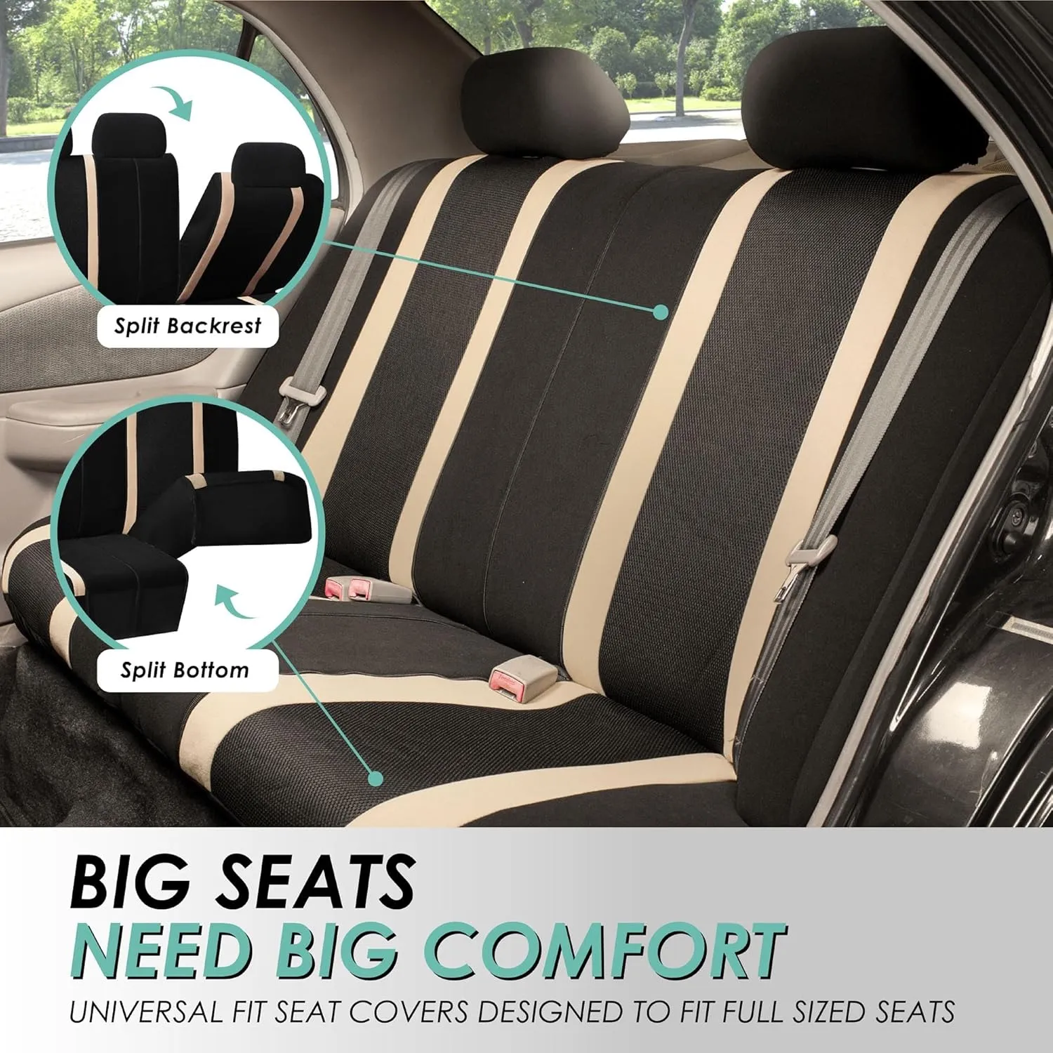 FH Group Car Seat Covers Sports Seat Covers Full Set– Universal Fit for Cars Trucks & SUVs (Beige) FB070115   F14407