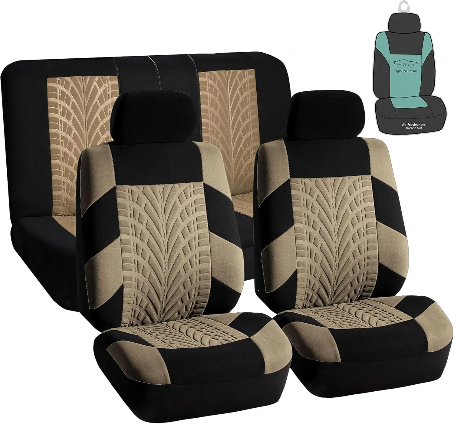 FH Group Car Seat Covers Travel Master Full Set Beige Airbag and Split Rear Car Seat Cover, Universal Fit Automotive Seat Covers for Cars Trucks SUV Car Interior Accessories Van Seat Covers