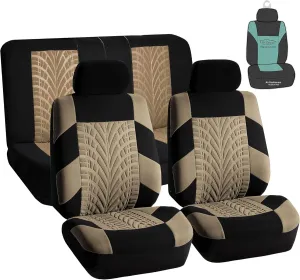 FH Group Car Seat Covers Travel Master Full Set Beige Airbag and Split Rear Car Seat Cover, Universal Fit Automotive Seat Covers for Cars Trucks SUV Car Interior Accessories Van Seat Covers
