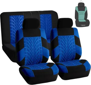 FH Group Car Seat Covers Travel Master Full Set Blue Airbag and Split Rear Car Seat Cover, Universal Fit Automotive Seat Covers for Cars Trucks and SUV Car Interior Accessories Van Seat Covers