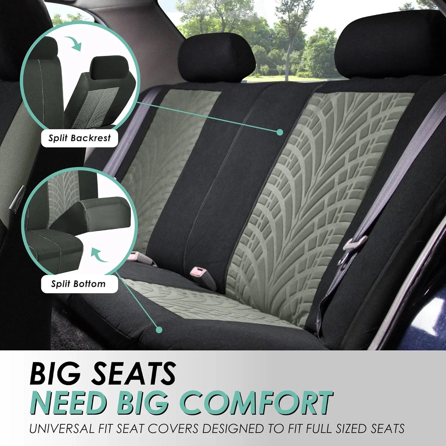 FH Group Car Seat Covers Travel Master Full Set Gray Black Automotive Seat Covers Combo Slip Dash Grip Pad, Airbag and Split Rear Universal Fit Interior Accessories Cars Trucks SUV Car Accessories