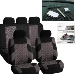 FH Group Car Seat Covers Travel Master Full Set Gray Black Automotive Seat Covers Combo Slip Dash Grip Pad, Airbag and Split Rear Universal Fit Interior Accessories Cars Trucks SUV Car Accessories
