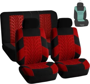 FH Group Car Seat Covers Travel Master Full Set Red Airbag and Split Rear Car Seat Cover, Universal Fit Automotive Seat Covers for Cars Trucks and SUV Car Interior Accessories Van Seat Covers