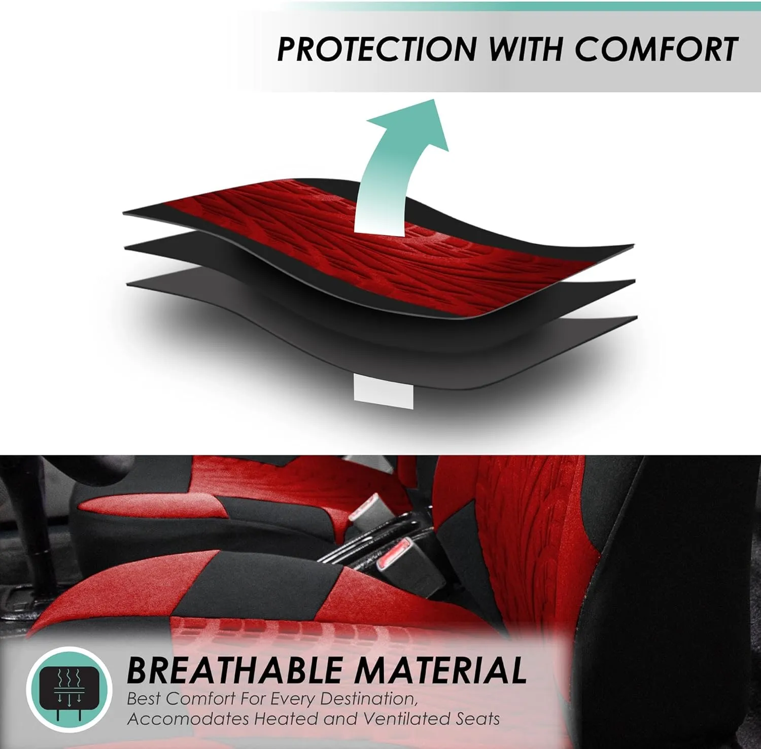 FH Group Car Seat Covers Travel Master Full Set Red Black Automotive Seat Covers Combo Slip Dash Grip Pad, Airbag and Split Rear Universal Fit Interior Accessories Cars Trucks SUV Car Accessories