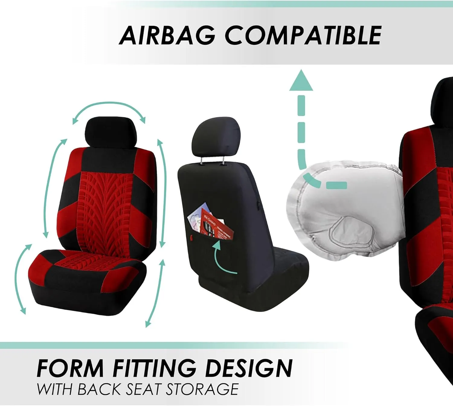 FH Group Car Seat Covers Travel Master Full Set Red Black Automotive Seat Covers Combo Slip Dash Grip Pad, Airbag and Split Rear Universal Fit Interior Accessories Cars Trucks SUV Car Accessories