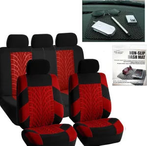 FH Group Car Seat Covers Travel Master Full Set Red Black Automotive Seat Covers Combo Slip Dash Grip Pad, Airbag and Split Rear Universal Fit Interior Accessories Cars Trucks SUV Car Accessories