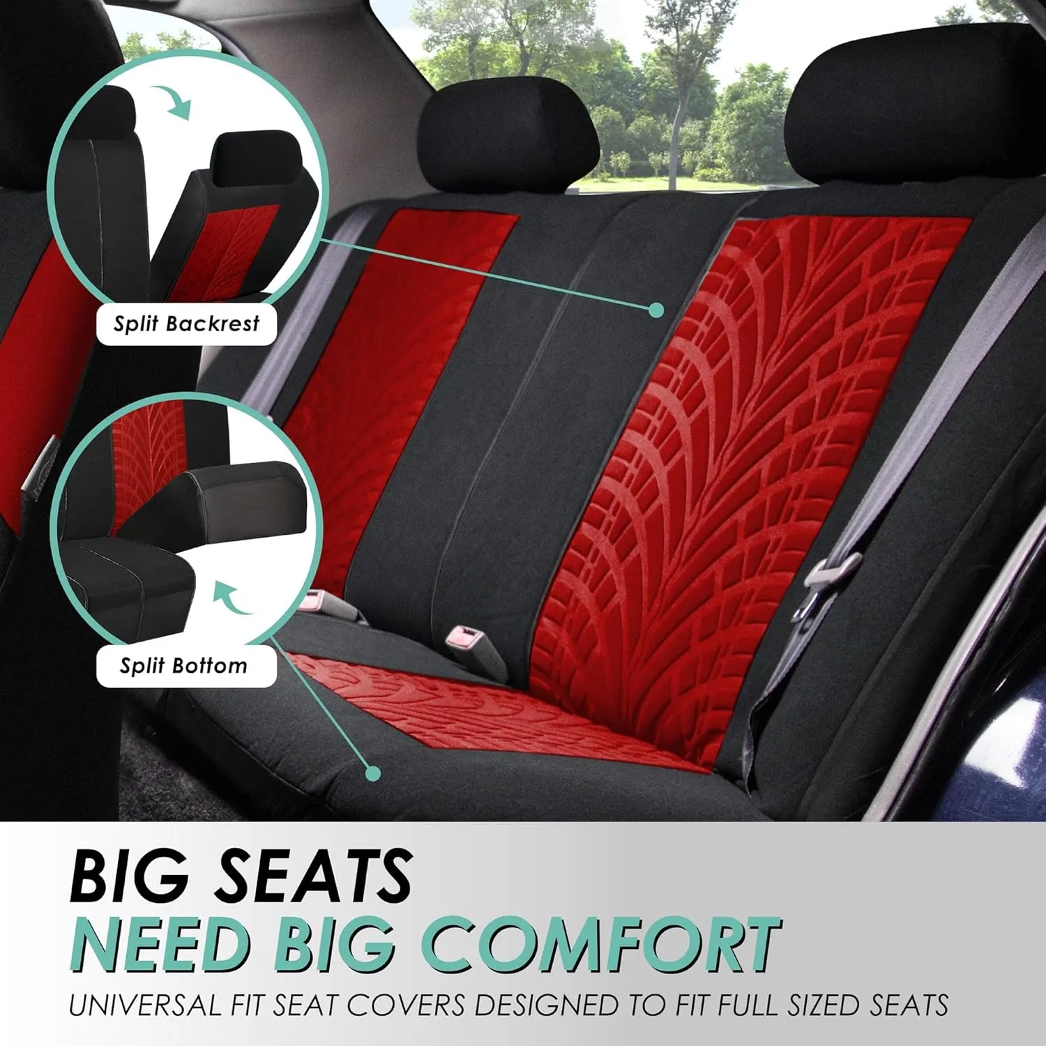 FH Group Car Seat Covers Travel Master Full Set Red Black Automotive Seat Covers Combo Slip Dash Grip Pad, Airbag and Split Rear Universal Fit Interior Accessories Cars Trucks SUV Car Accessories