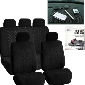 FH Group Car Seat Covers Travel Master Full Set Solid Black Automotive Seat Covers Combo Slip Dash Grip Pad, Airbag and Split Rear Universal Fit Interior Accessories Cars Trucks SUV Car Accessories