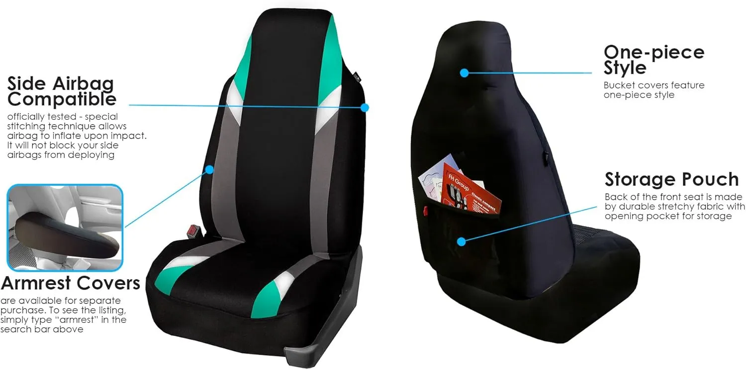 FH Group Supreme Modernistic Three Row Car Seat Covers, Airbag and Split Ready, 8 Seater - Universal Fit for Cars, Trucks, & SUVs Mint