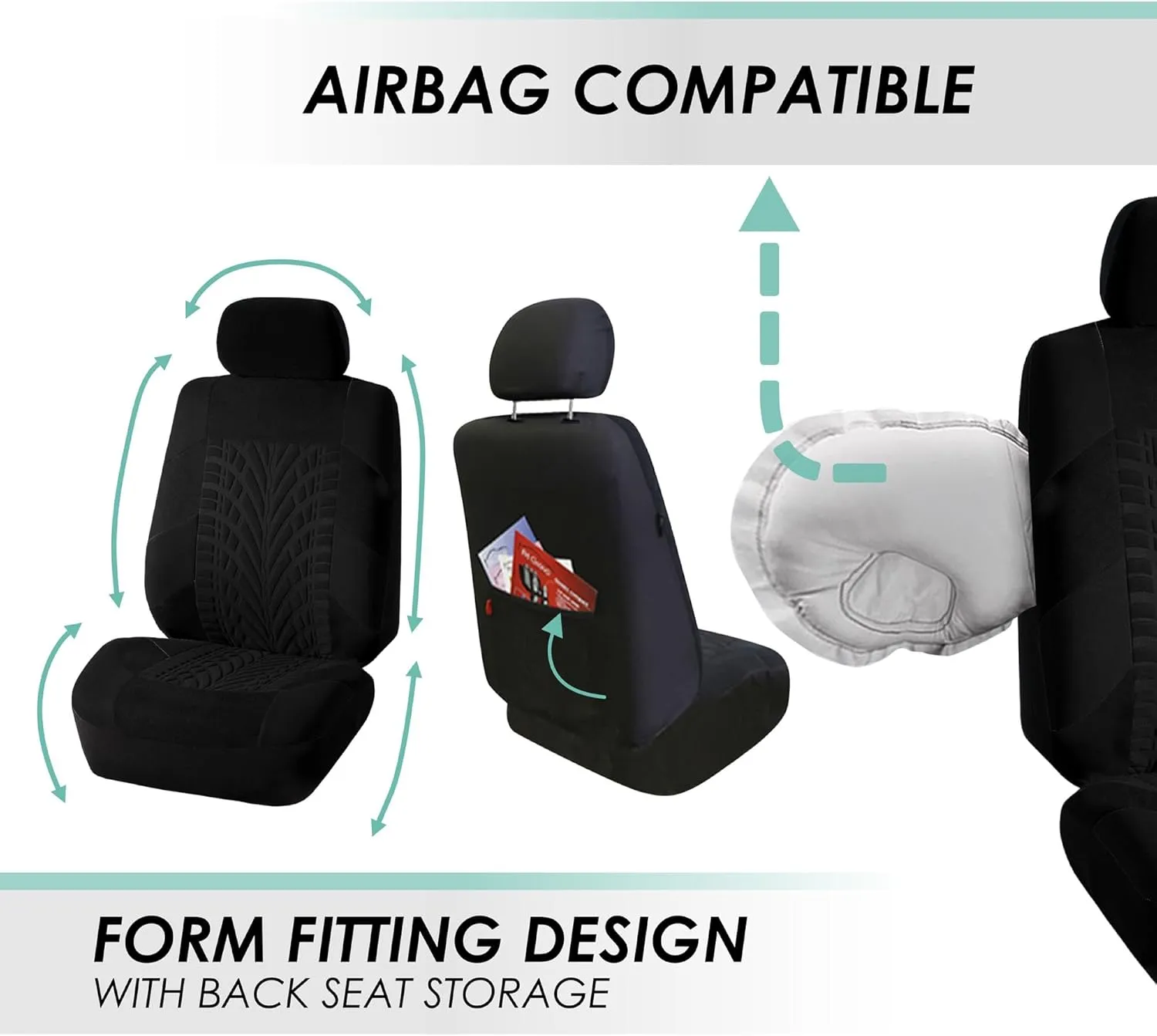 FH Group Three Row Set 7 Seater Black Travel Master Car Seat Covers, Airbag and Split Rear Car Seat Cover Universal Fit Interior Accessories for Cars Trucks and SUV Automotive Seat Covers