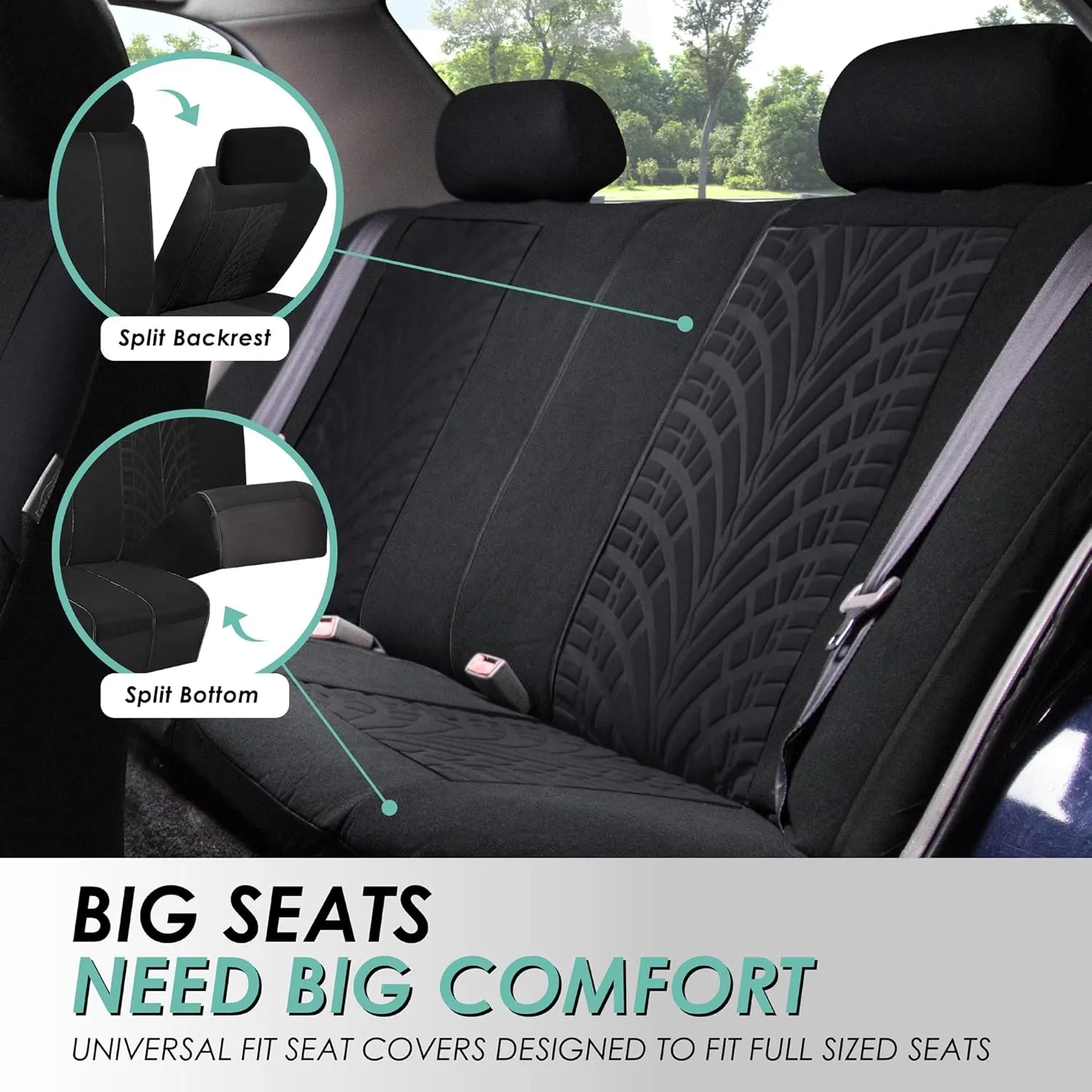 FH Group Three Row Set 7 Seater Black Travel Master Car Seat Covers, Airbag and Split Rear Car Seat Cover Universal Fit Interior Accessories for Cars Trucks and SUV Automotive Seat Covers