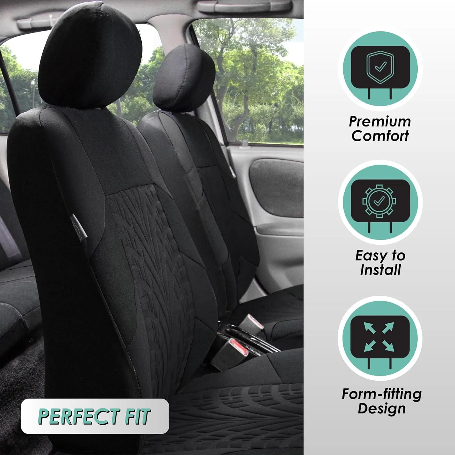 FH Group Three Row Set 7 Seater Black Travel Master Car Seat Covers, Airbag and Split Rear Car Seat Cover Universal Fit Interior Accessories for Cars Trucks and SUV Automotive Seat Covers