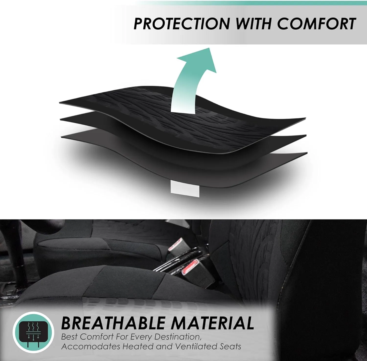FH Group Three Row Set 7 Seater Black Travel Master Car Seat Covers, Airbag and Split Rear Car Seat Cover Universal Fit Interior Accessories for Cars Trucks and SUV Automotive Seat Covers