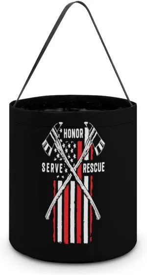 Firefighter American Flag Thin Red Line Fireman Funny Easter Egg Bags Trick-o-r-Treat Tote Bag Reusable Bucket Storage Basket Handbag Party Novelty