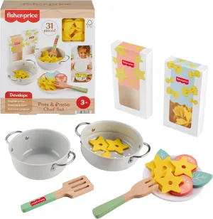 Fisher-Price Preschool Toy Pots & Pasta Chef Set, 31-Piece Pretend Cooking Playset with Play Food & Wood Utensils for Kids Ages 3  Years