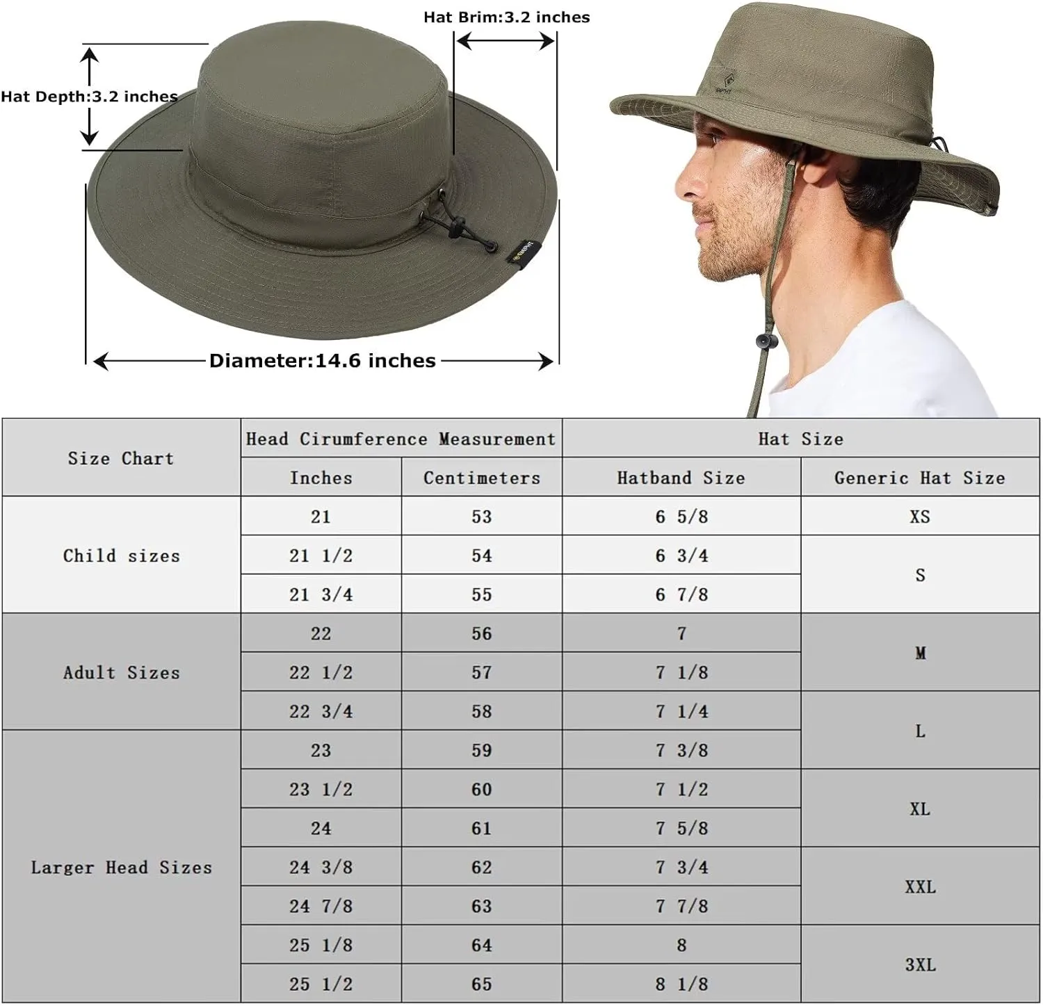 Fishing Hat for Mens Sun Hat Wide Brim Bucket Hat SPF UV Protection XL XXL Large Size Big Head Hiking Beach Safari