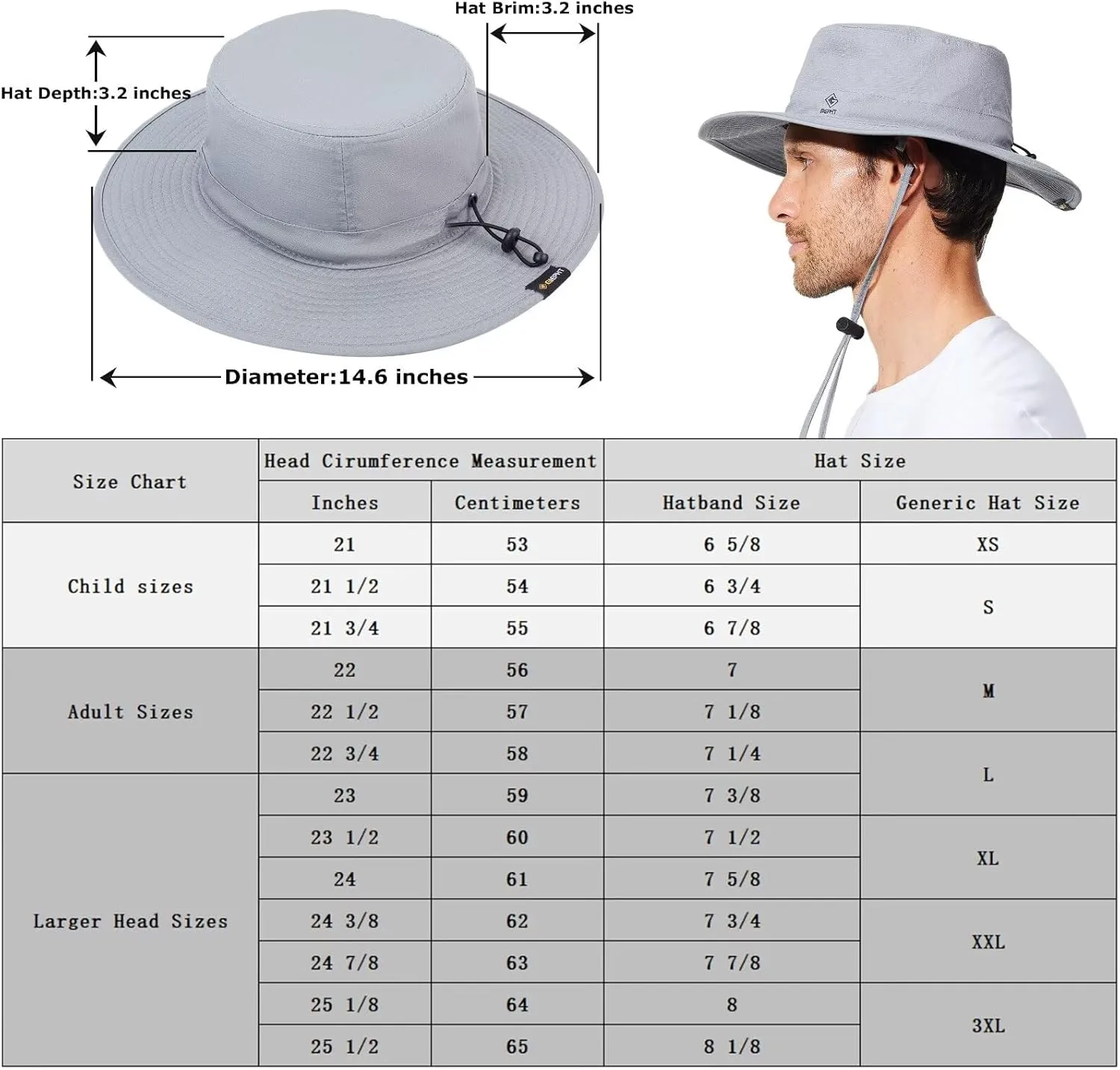 Fishing Hat for Mens Sun Hat Wide Brim Bucket Hat SPF UV Protection XL XXL Large Size Big Head Hiking Beach Safari