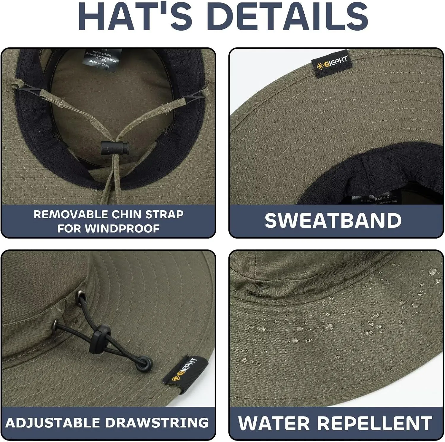 Fishing Hat for Mens Sun Hat Wide Brim Bucket Hat SPF UV Protection XL XXL Large Size Big Head Hiking Beach Safari