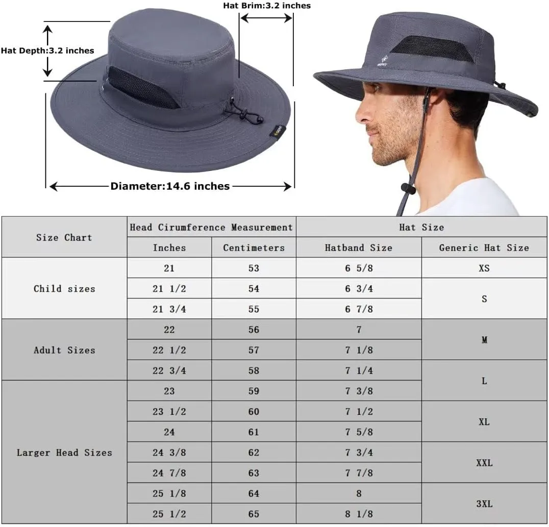 Fishing Hat for Mens Sun Hat Wide Brim Bucket Hat SPF UV Protection XL XXL Large Size Big Head Hiking Beach Safari