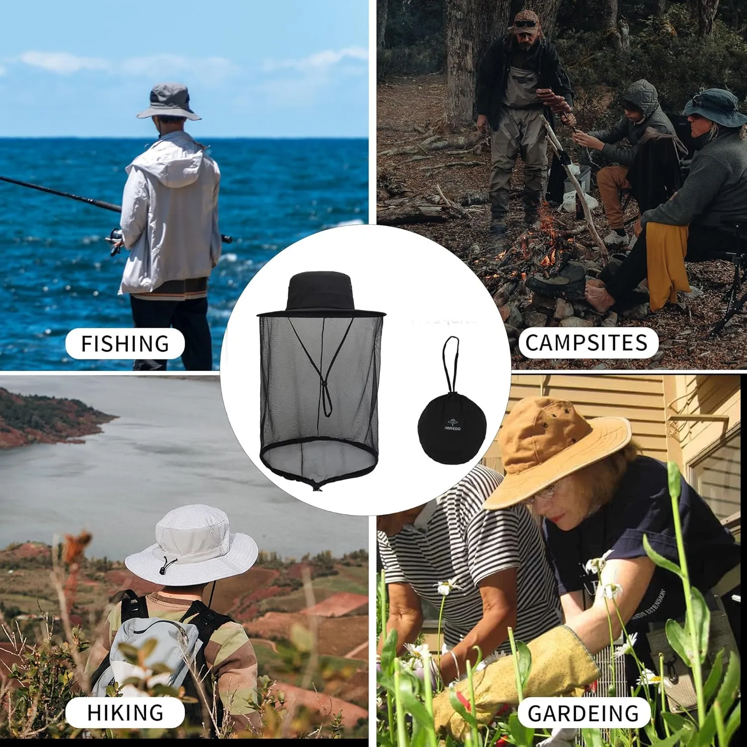 Fishing Hat Sun Protection Hat Mosquito Head Net for Outdoors Bucket Hat with Hidden Net Mesh