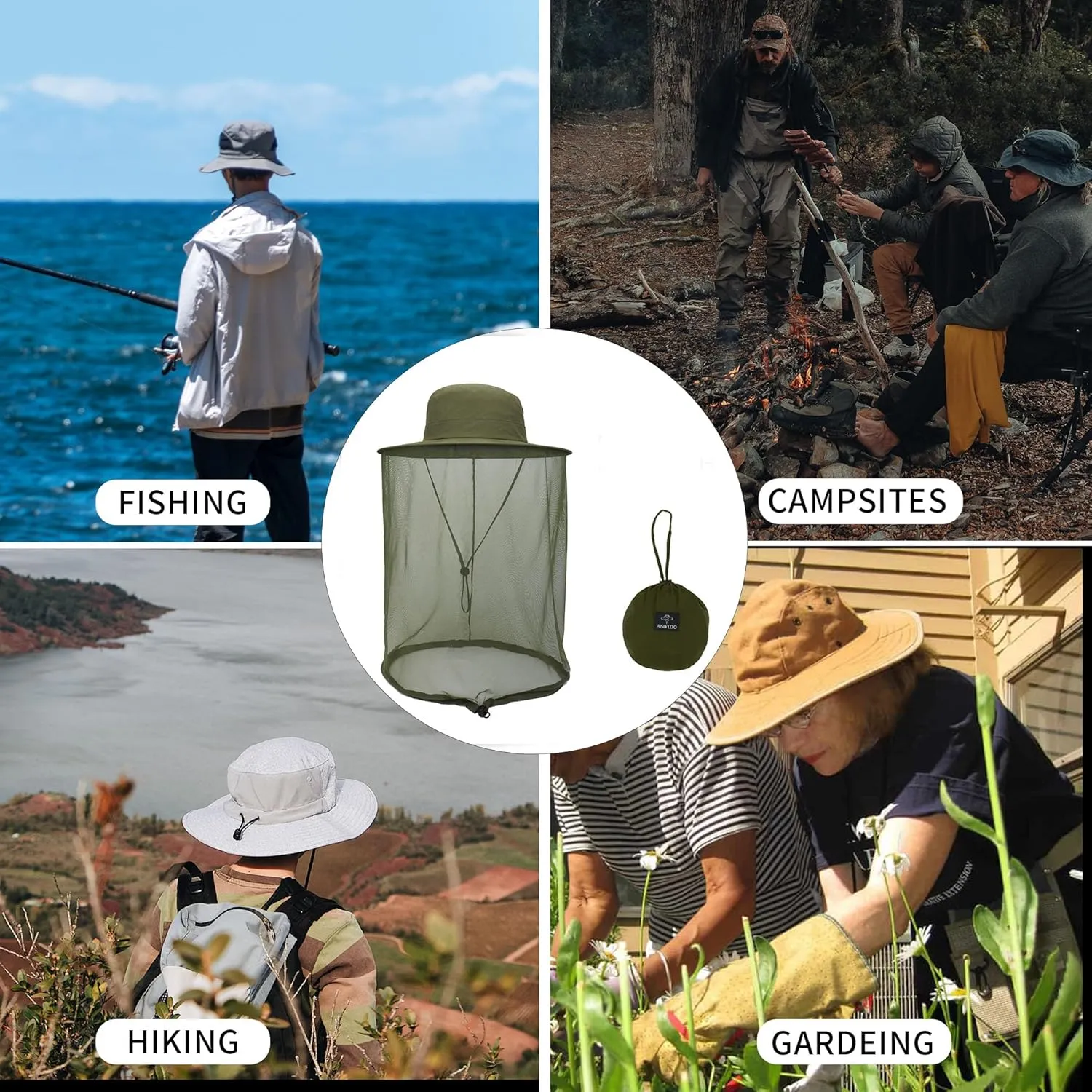 Fishing Hat Sun Protection Hat Mosquito Head Net for Outdoors Bucket Hat with Hidden Net Mesh