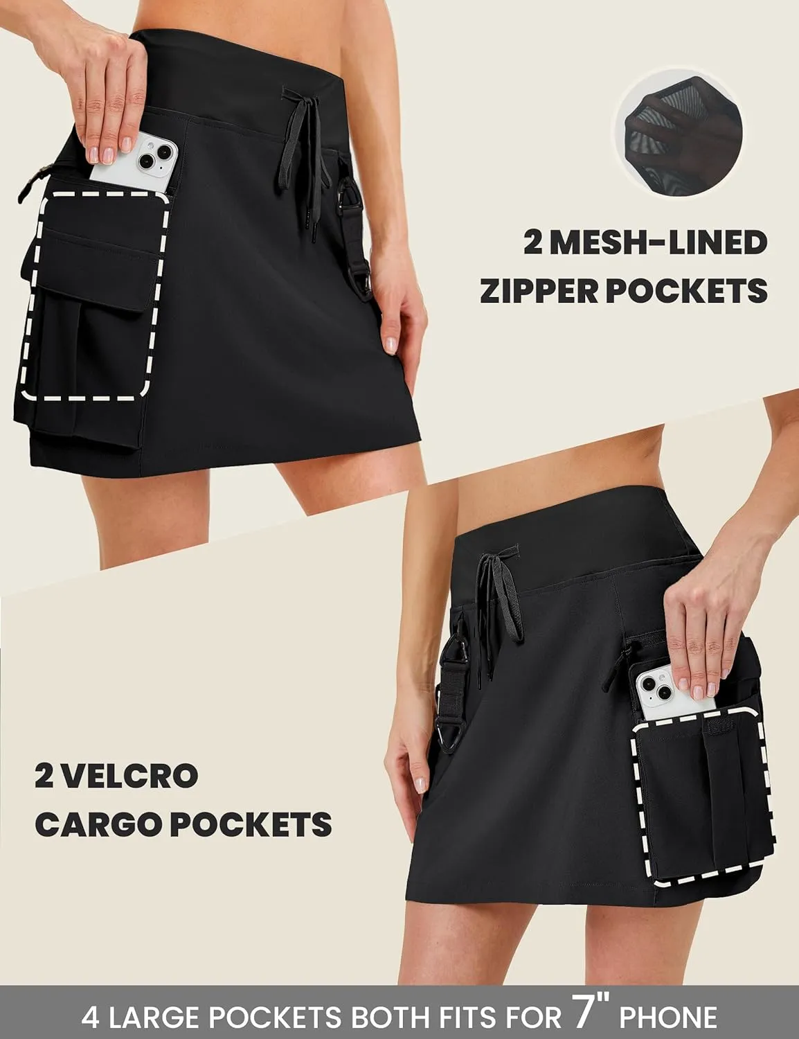 FitsT4 Sports Women's Hiking Cargo Skorts High Waisted Dressy Casual Skirts with Zipper Pockets