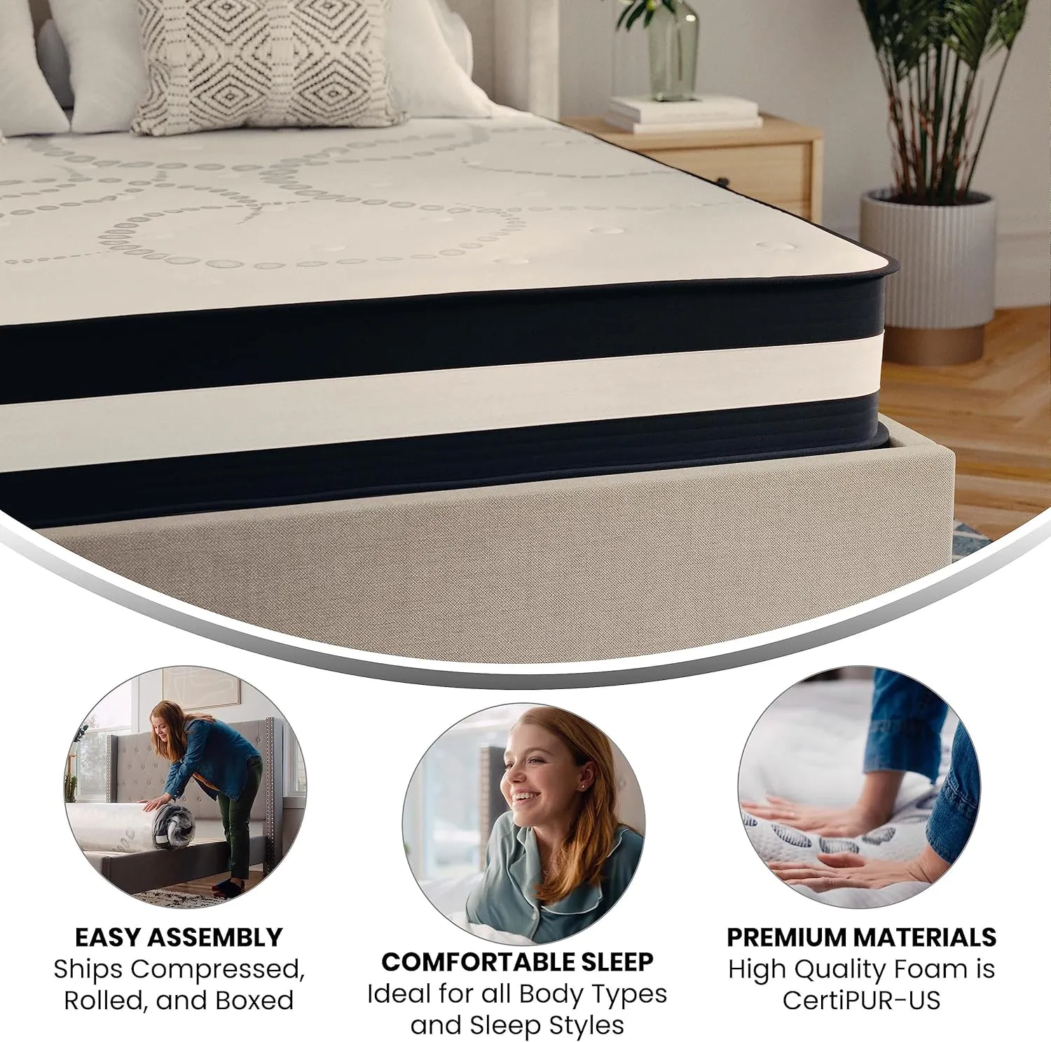 Flash Furniture Capri Comfortable Sleep 12" Hybrid Pocket Spring and Foam Mattress in a Box, Foam Pocket Spring Hybrid Mattress for Pressure Relief, Full