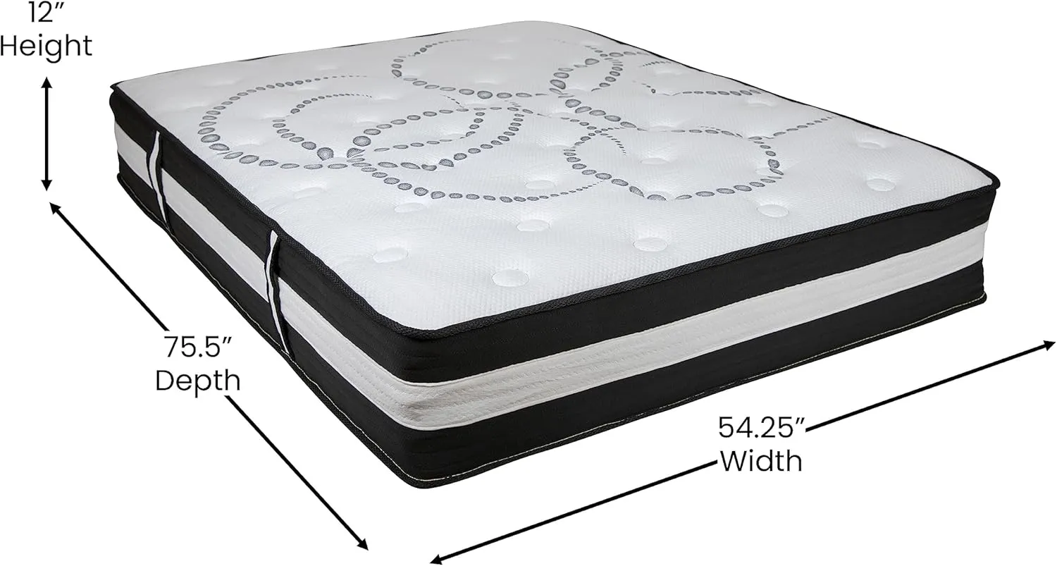 Flash Furniture Capri Comfortable Sleep 12" Hybrid Pocket Spring and Foam Mattress in a Box, Foam Pocket Spring Hybrid Mattress for Pressure Relief, Full