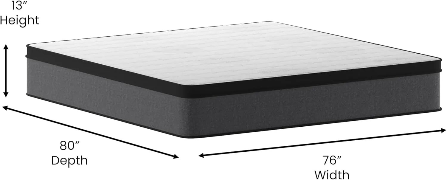 Flash Furniture Capri Comfortable Sleep 13" Euro Pillow Top Hybrid Pocket Spring and Foam Mattress in a Box, Foam and Spring Hybrid Mattress, King