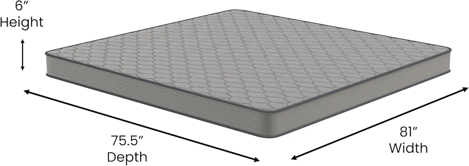 Flash Furniture Capri Comfortable Sleep 6 Inch CertiPUR-US Certified Spring Mattress, King Mattress in a Box, Grey