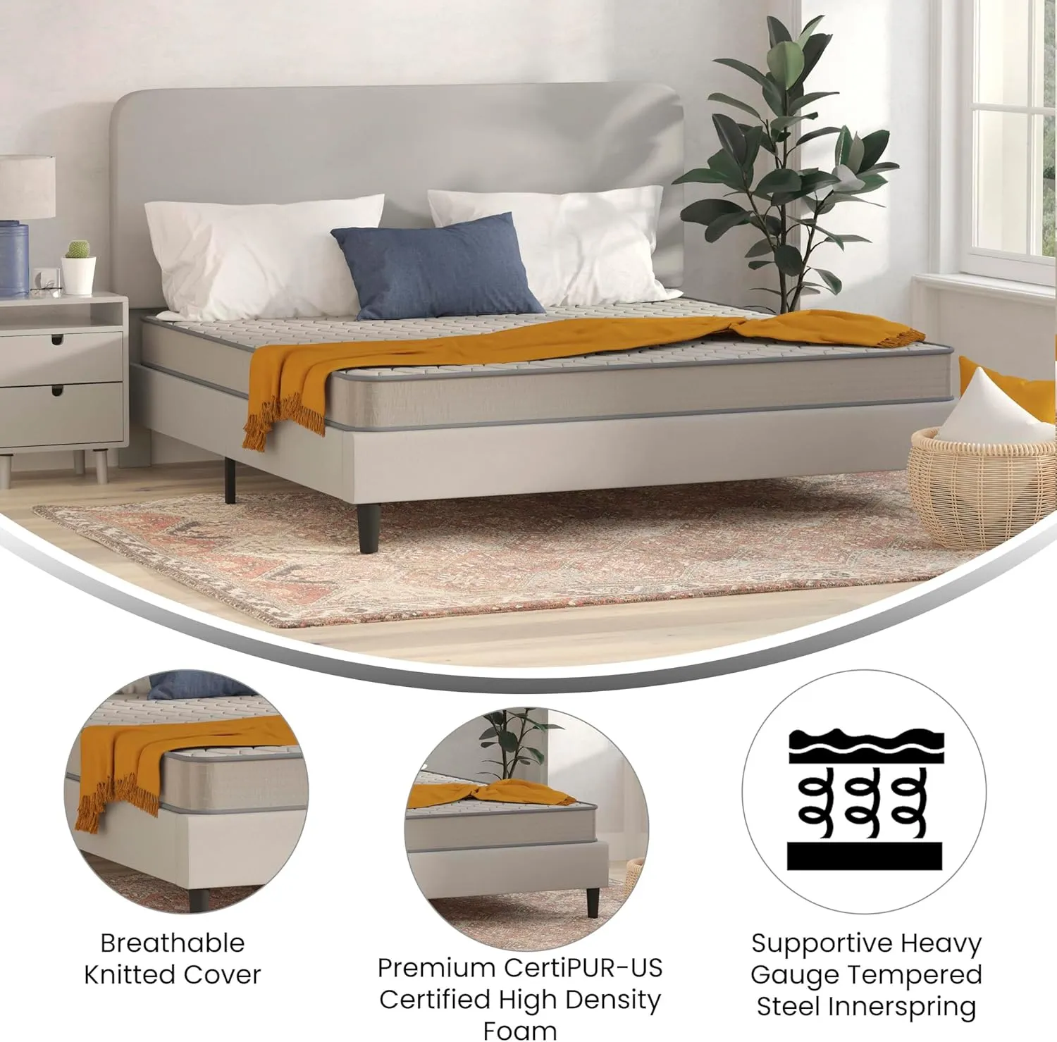Flash Furniture Capri Comfortable Sleep 6 Inch CertiPUR-US Certified Spring Mattress, King Mattress in a Box, Grey