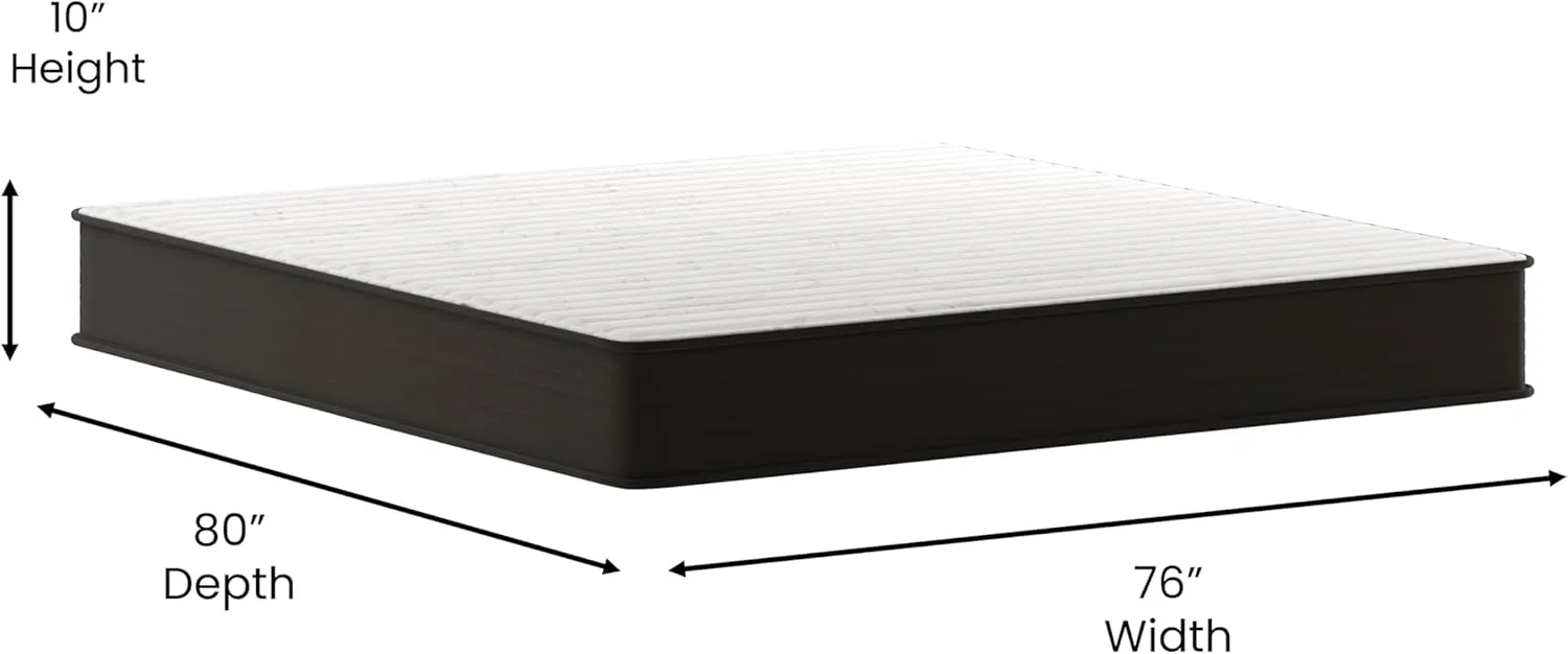 Flash Furniture Dream 10 Inch Hybrid Mattress in a Box, High Density Foam and Pocket Spring Mattress, CertiPur-US Certified Foam, King, White/Black