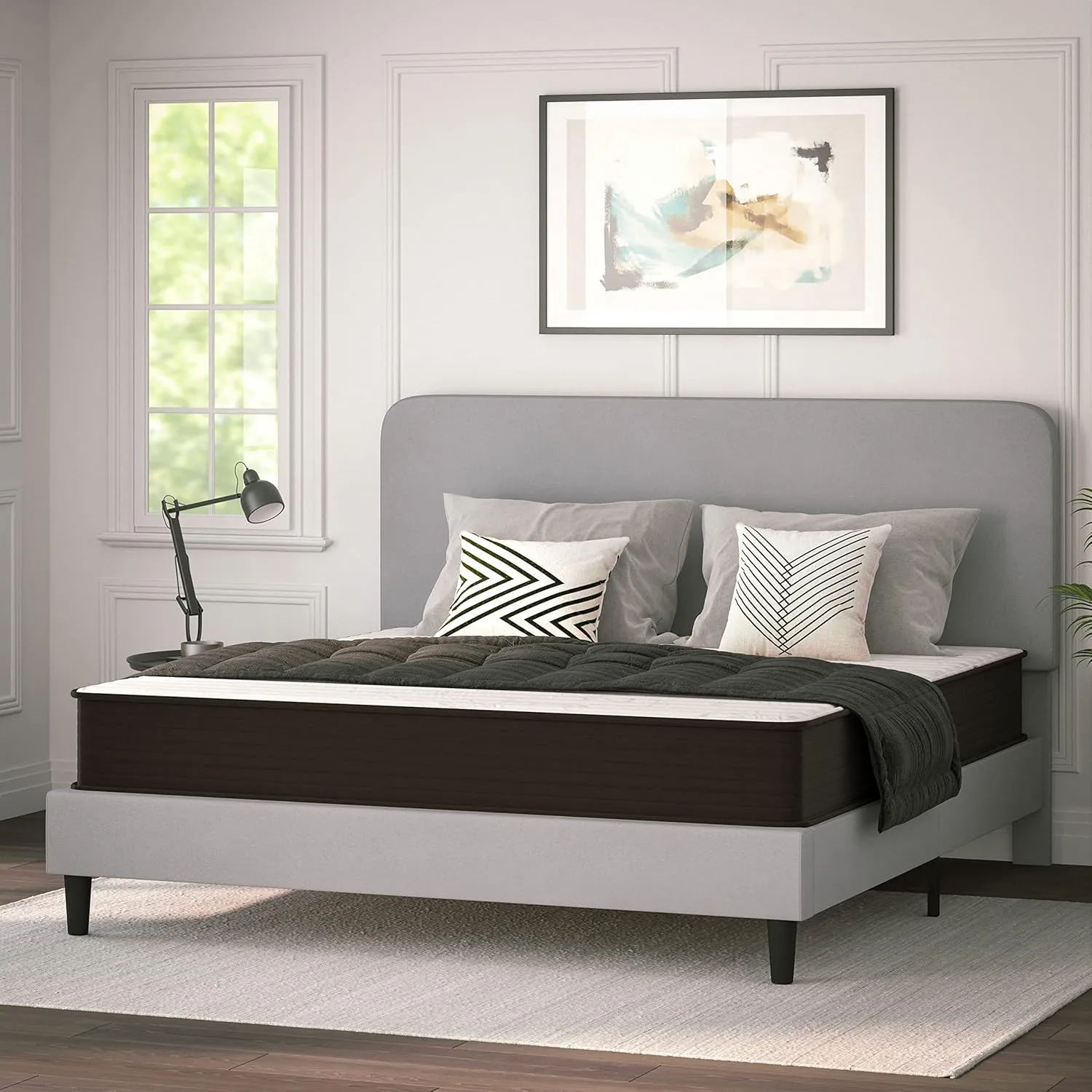 Flash Furniture Dream 10 Inch Hybrid Mattress in a Box, High Density Foam and Pocket Spring Mattress, CertiPur-US Certified Foam, King, White/Black