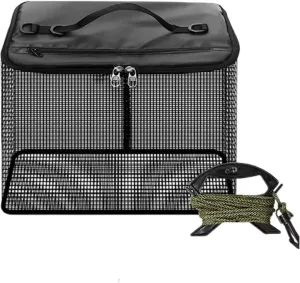 Floating Fishing Basket Collapsible Fishing Net Cage, Rubber Coated Net Fish Basket for Live Caught Fish Minnows Bait Bucket Minnow Trap 28l