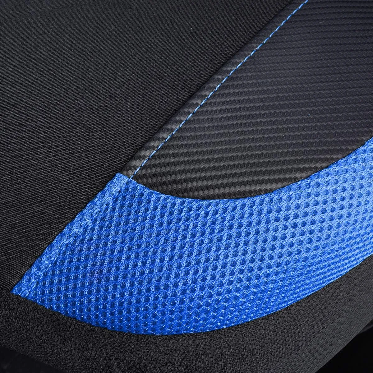 Flying Banner car seat Covers Quality Carbon Fiber Air Mesh Fabric Sport Low High Back Bucket Back Pocket Arm Rest (2 Fronts - High Bucket, Blue)