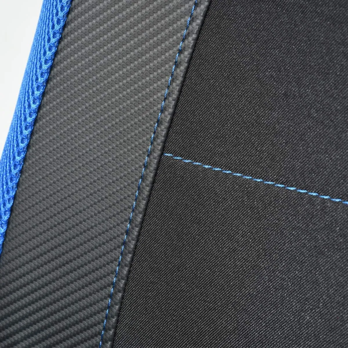 Flying Banner car seat Covers Quality Carbon Fiber Air Mesh Fabric Sport Low High Back Bucket Back Pocket Arm Rest (2 Fronts - High Bucket, Blue)