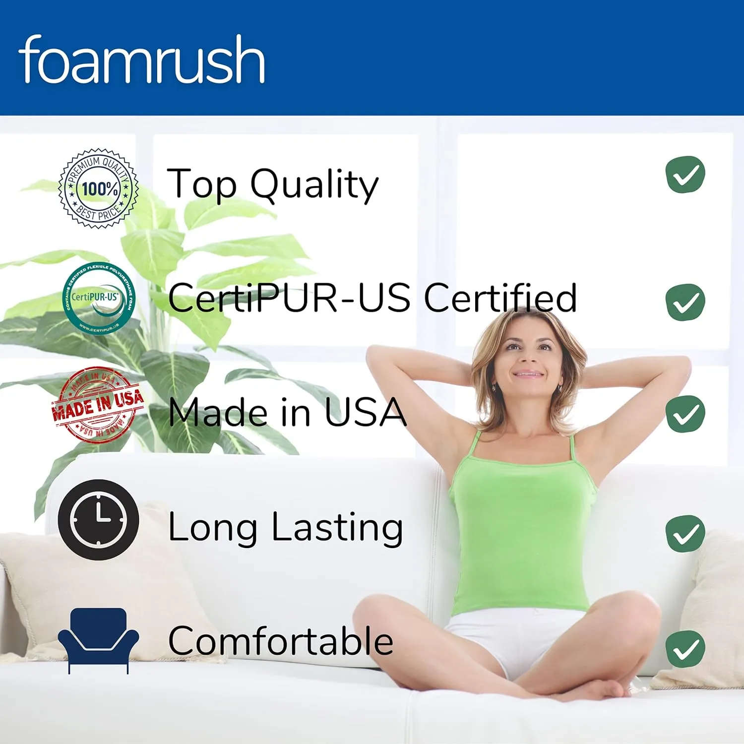 FoamRush 3" x 36" x 36" Gel Memory Foam Upholstery Square Cushion Medium Firm (Chair & Wheelchair Seat Cushion Replacement, Square Foam Dining Chairs, Couch, Sofa, Rubber Padding)
