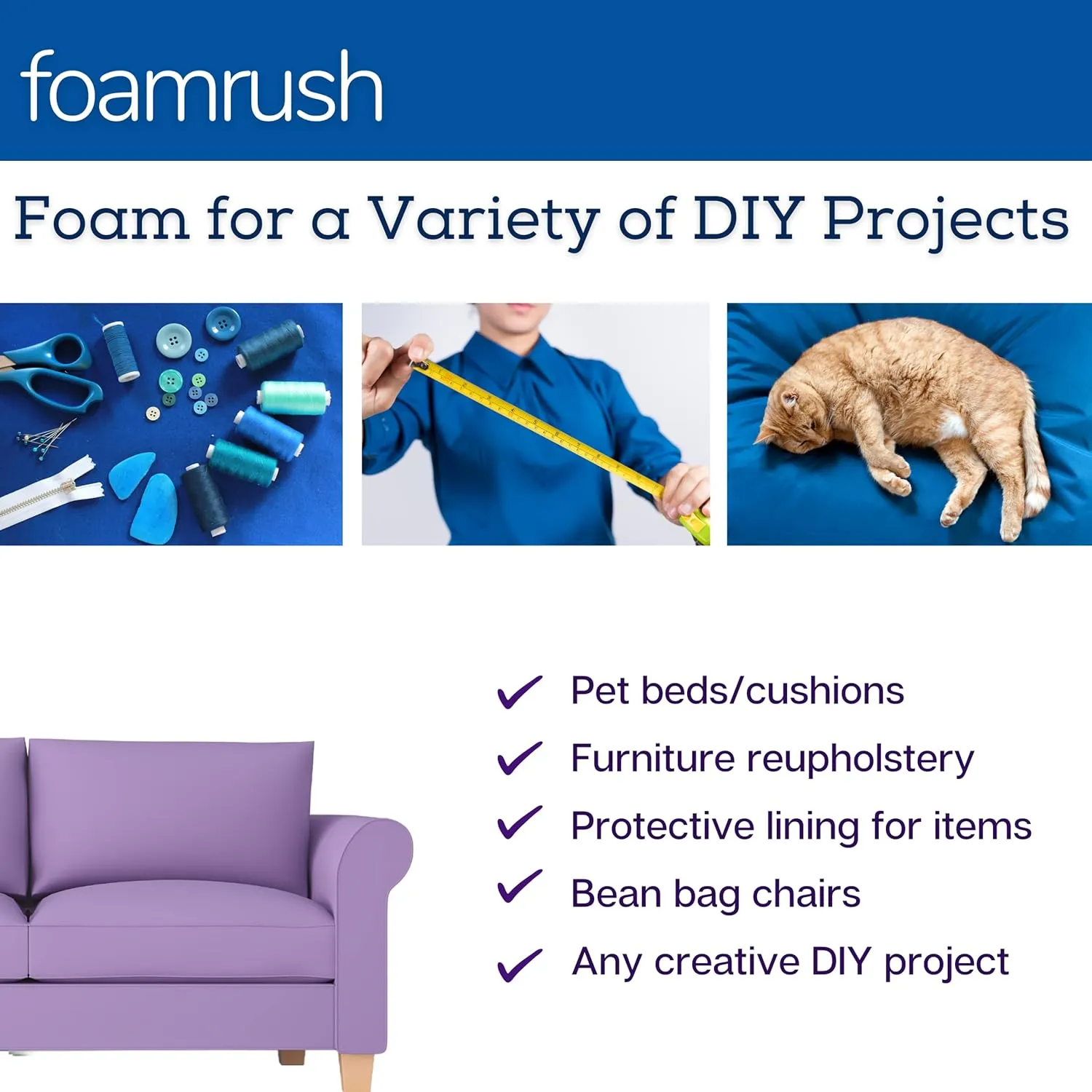 FoamRush 3" x 36" x 36" Gel Memory Foam Upholstery Square Cushion Medium Firm (Chair & Wheelchair Seat Cushion Replacement, Square Foam Dining Chairs, Couch, Sofa, Rubber Padding)