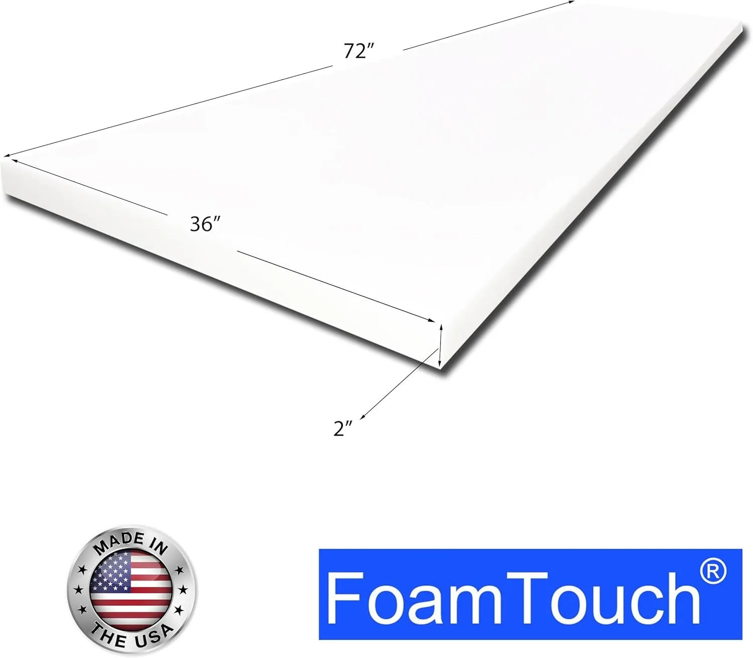 FoamTouch 2" x 36" x 72" Upholstery Foam, White
